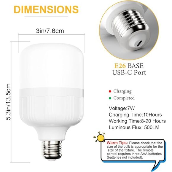 2-Pack 5500mAh Rechargeable LED Light Bulbs with Remote Control - Picture 2 of 4